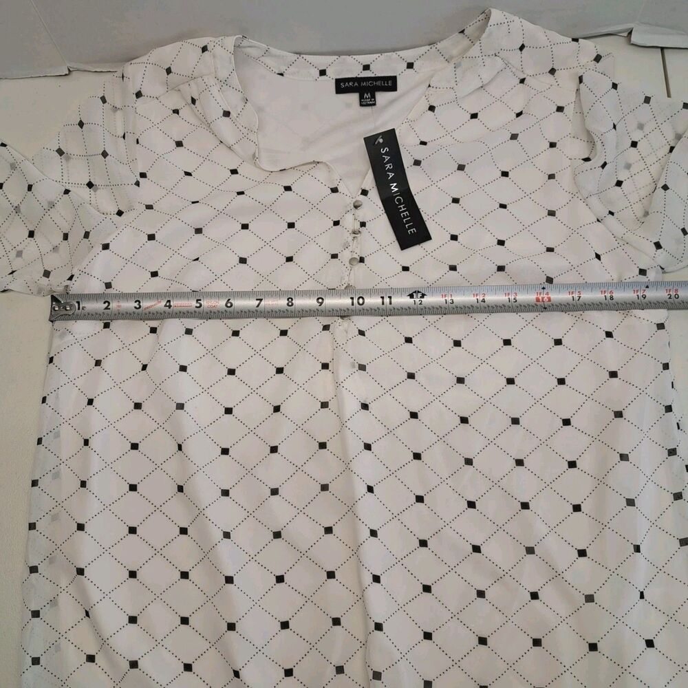 Sara Michelle Women's M Blouse Large White Black 3/4 Sleeve Roll Tab - Picture 6 of 8